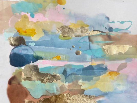 Vivian Ferne Malibu wallpaper for playroom featuring colorful abstract design with gold accents