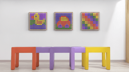 Colorful Mini Lite-Brite board for kids displayed on a wall in a playful learning environment