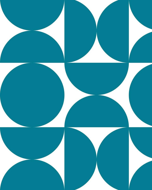 Sur La Mur modern geometric wallpaper for playroom featuring dynamic circular patterns in teal