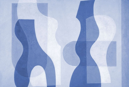 Cara Saven modern kids playroom wallpaper featuring abstract blue shapes for a playful atmosphere