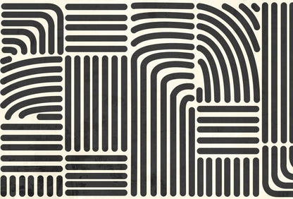 Modern playroom wallpaper featuring unique line patterns in black and cream for stylish children's spaces