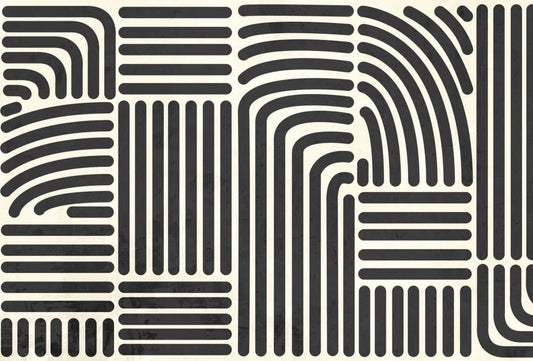 Modern playroom wallpaper featuring unique line patterns in black and cream for stylish children's spaces