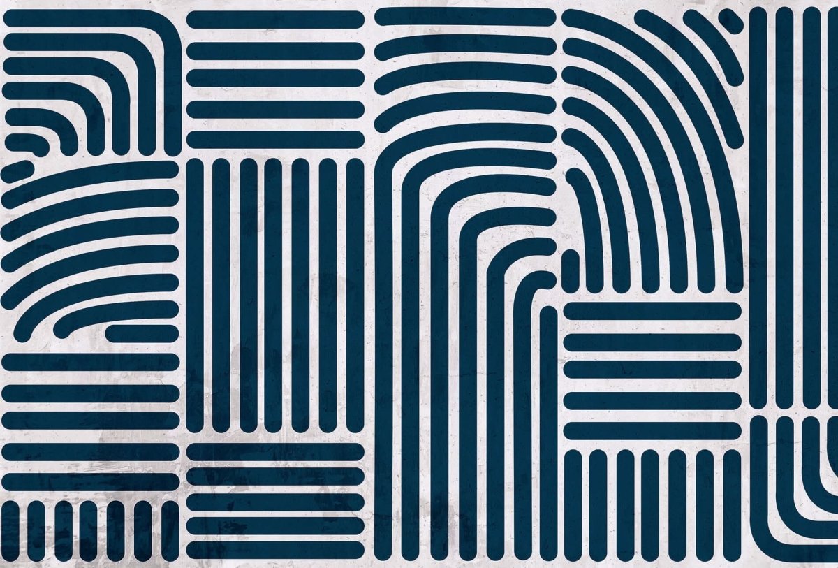 Cara Saven modern playroom wallpaper featuring abstract lines in bold navy against a light background