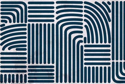 Cara Saven modern playroom wallpaper featuring abstract lines in bold navy against a light background