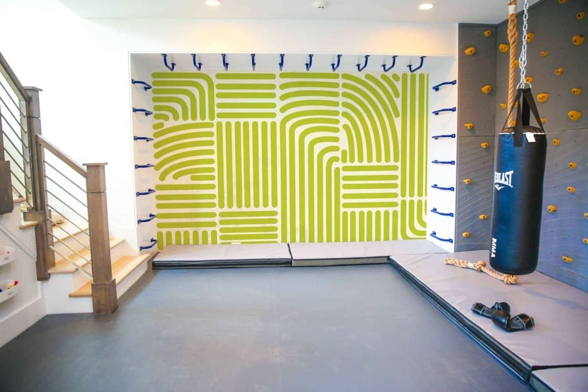 Bright modern playroom wallpaper featuring a unique abstract design for a fun and playful atmosphere