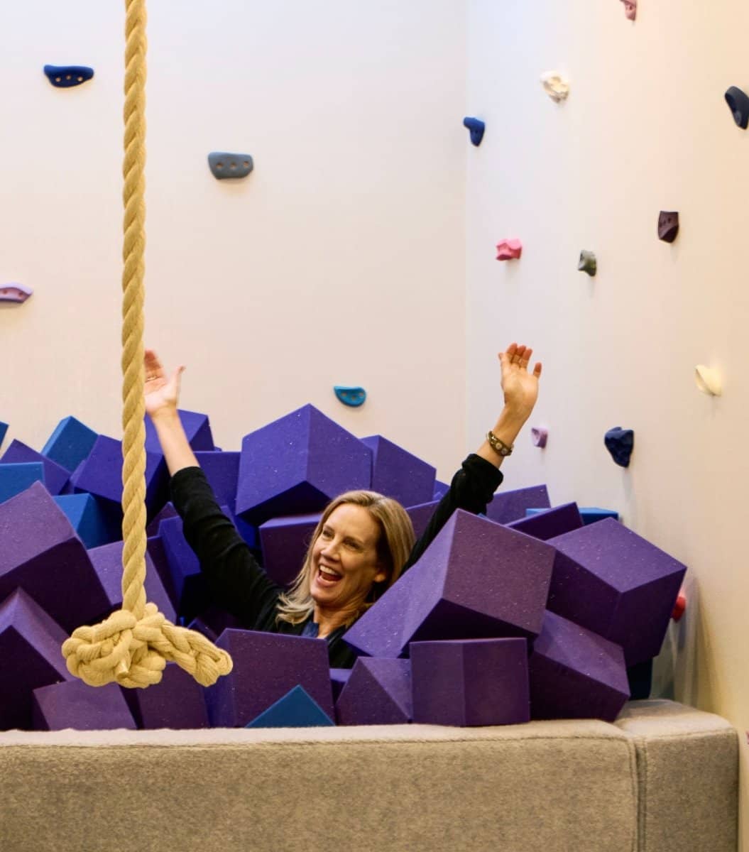 Fun play area with Envirolite Montessori foam cubes in purple and blue for active children's play