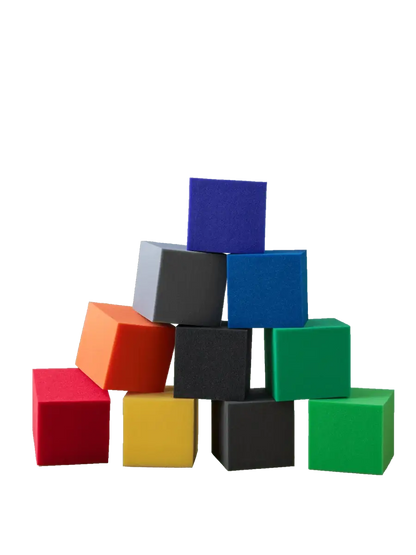 Colorful Envirolite Montessori foam cubes stacked in a playful pyramid shape