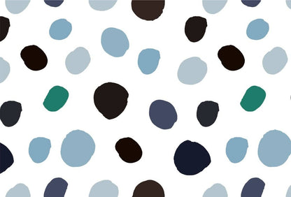 Cara Saven Montessori inspired wallpaper with colorful dots on a white background