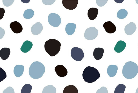 Cara Saven Montessori inspired wallpaper with colorful dots on a white background