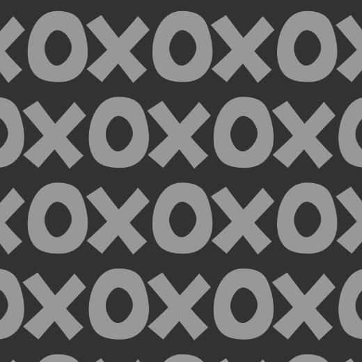 Montessori playroom wallpaper featuring a playful gray X and O pattern on a dark background