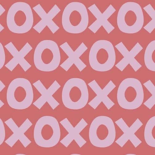 Montessori playroom wallpaper featuring a playful pattern of large pink and coral Xs and Os