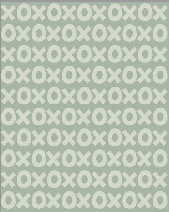 Montessori playroom wallpaper featuring a playful pattern of Xs and Os in soft green hues
