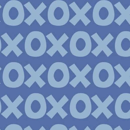 Sur La Mur Montessori playroom wallpaper in blue with playful X and O patterns for a fun atmosphere