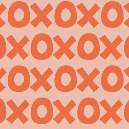 Montessori playroom wallpaper featuring a playful pattern of X's and O's in vibrant orange hues