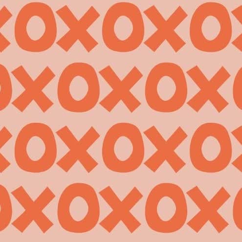 Montessori playroom wallpaper featuring a playful pattern of X's and O's in vibrant orange hues