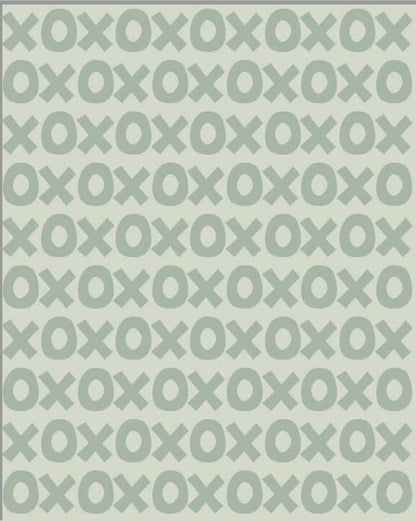 Light green Montessori playroom wallpaper featuring a playful X and O pattern for a cheerful space