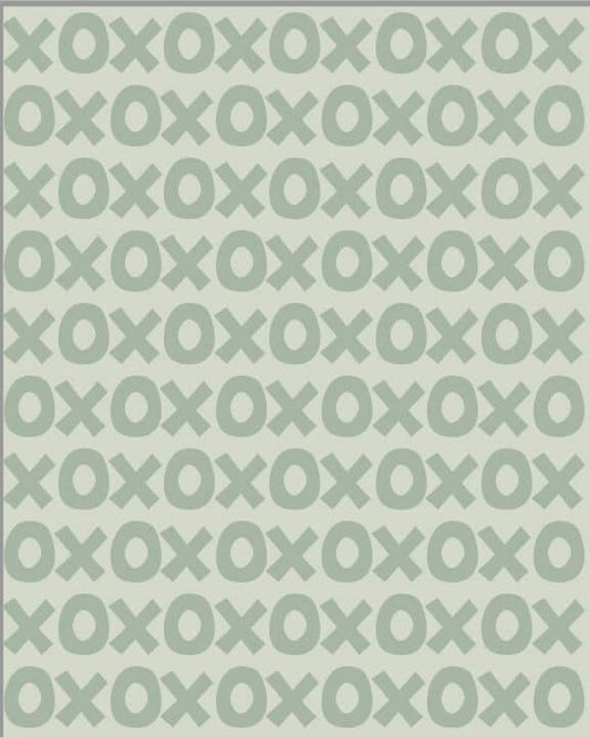 Light green Montessori playroom wallpaper featuring a playful X and O pattern for a cheerful space