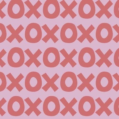Montessori playroom wallpaper featuring a playful pattern of pink and coral X's and O's