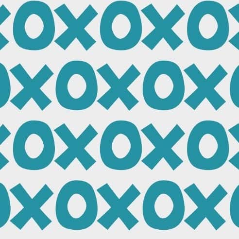 Sur La Mur Montessori playroom wallpaper with playful X and O pattern in teal on a light background