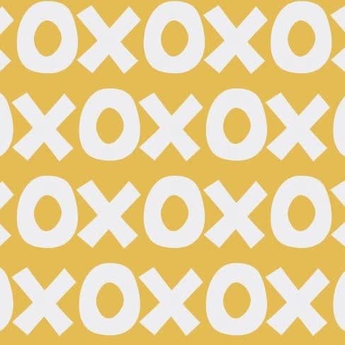 Sur La Mur Montessori playroom wallpaper with a playful yellow and white XOXO pattern