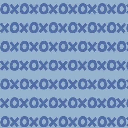 Sur La Mur Montessori wallpaper for playroom featuring playful blue X and O pattern for kids