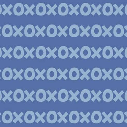 Sur La Mur Montessori wallpaper for playroom with a playful blue pattern of Xs and Os