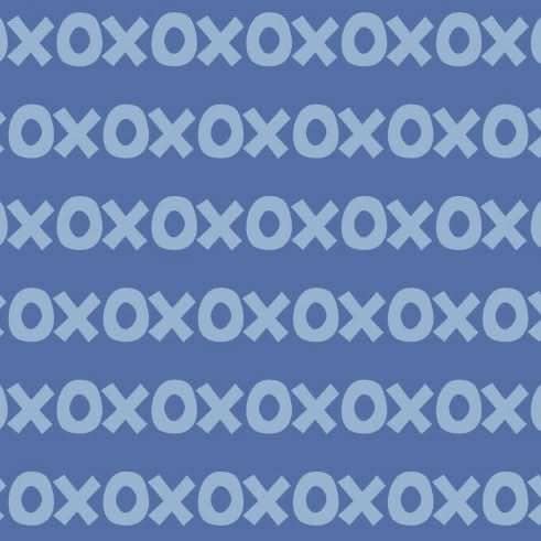 Sur La Mur Montessori wallpaper for playroom with a playful blue pattern of Xs and Os