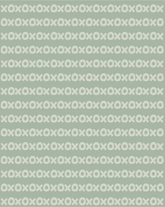 Sur La Mur Montessori wallpaper for playroom in green with a playful X and O pattern