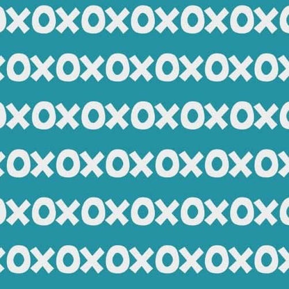 Sur La Mur Montessori wallpaper for playroom featuring a playful X and O design in teal and white