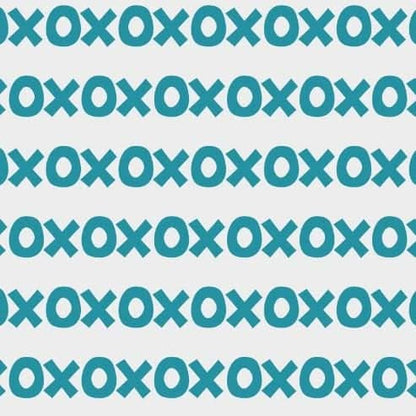 Sur La Mur Montessori wallpaper for playroom featuring a playful x and o pattern in teal