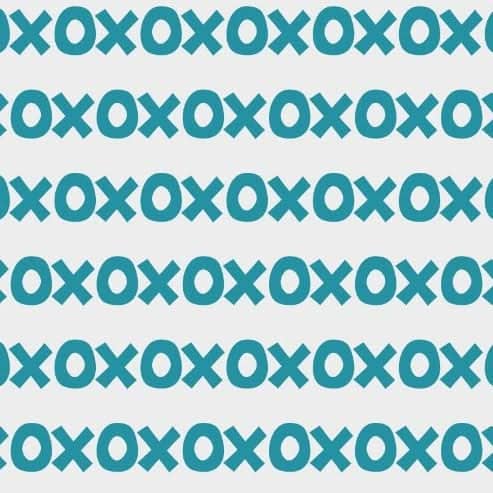 Sur La Mur Montessori wallpaper for playroom featuring a playful x and o pattern in teal