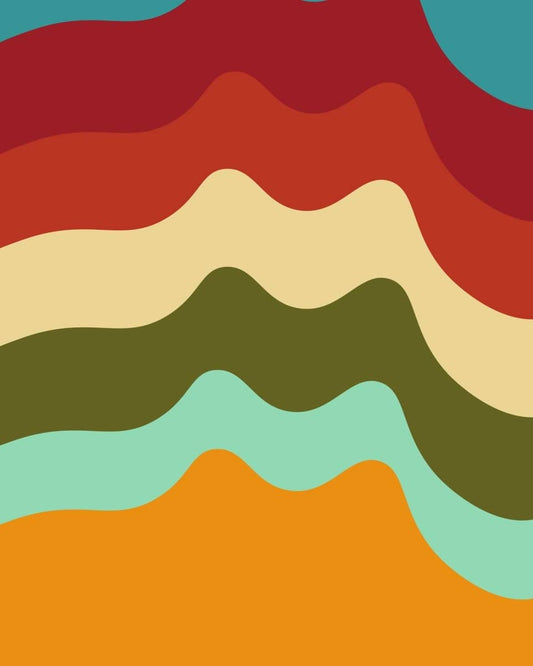 Montessori wallpaper for playrooms featuring colorful wave patterns in warm earth tones