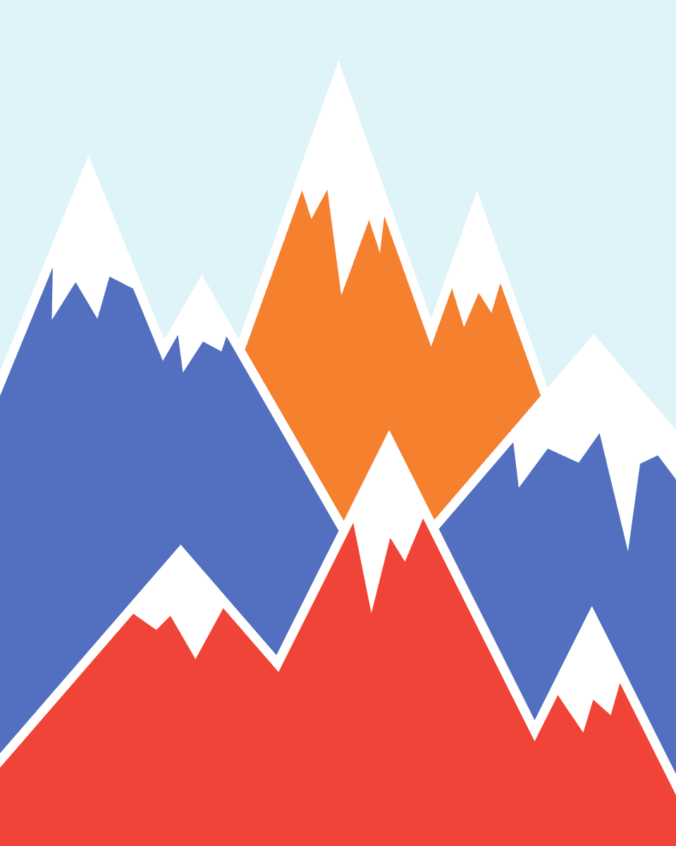 Sur La Mur mountain playroom wallpaper featuring colorful stylized mountains in blue, orange, and red