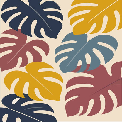 Colorful palm leaf ceiling wallpaper with various leaf designs for stylish room decor