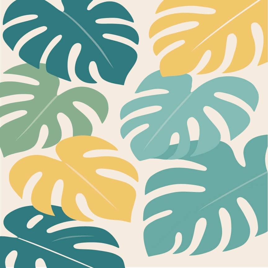 Stylish palm leaf ceiling wallpaper featuring vibrant green and yellow leaves on a neutral background