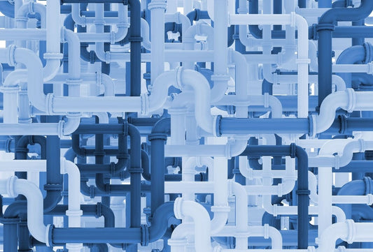 Pipeline wallpaper for playrooms featuring an intricate design of blue and black pipes