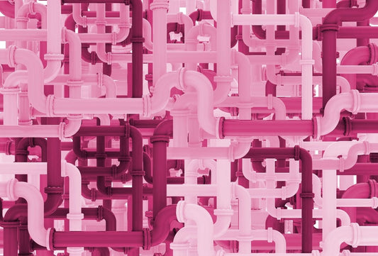 Pipeline wallpaper for playrooms featuring colorful pipes in shades of pink and burgundy