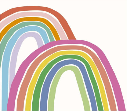 Colorful rainbow wallpaper for playroom featuring vibrant, pastel arches in various hues