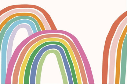 MOOUI rainbow wallpaper for playroom featuring colorful arches in soft pastel tones