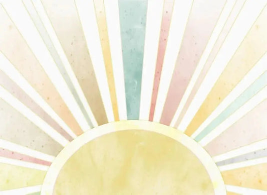 Vivian Ferne rainbow sun wallpaper for playroom featuring soft pastel colors and sunray design
