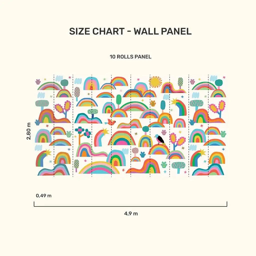 Colorful rainbow wallpaper for playroom featuring playful designs and vibrant patterns