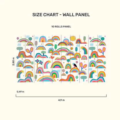 Colorful rainbow wallpaper for playroom featuring playful designs and vibrant patterns
