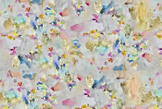 Vivian Ferne sensory playroom wallpaper with colorful abstract patterns and gold accents for a vibrant space