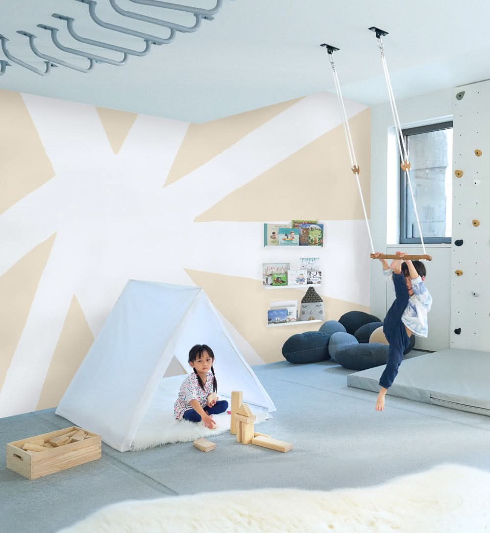 Shine wallpaper for playrooms featuring a playful design with children playing and exploring