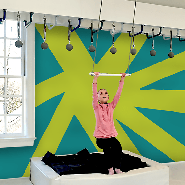 Bright and colorful shine wallpaper for playrooms featuring bold geometric patterns