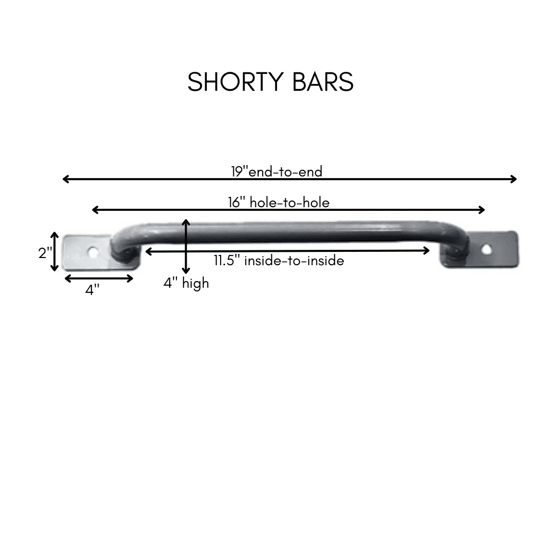 Shorty monkey bar for playroom with dimensions 19 inches long and 4 inches high for fun indoor climbing