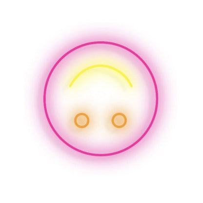 Smiley face neon sign for playroom by Brite Lite Tribe, featuring vibrant colors and soft glow