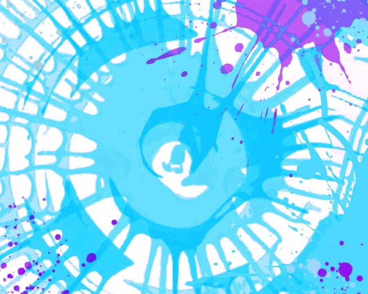 Colorful spin art wallpaper for kids featuring vibrant splashes of blue and purple design