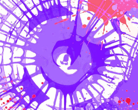 Colorful spin art wallpaper for kids featuring vibrant splashes of purple and pink designs