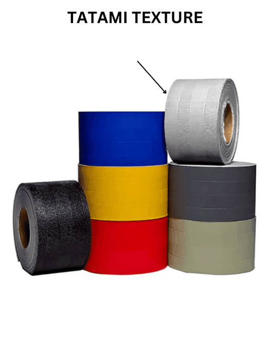 Collection of colorful tatami vinyl floor mat tape rolls in various textures for easy mat installation
